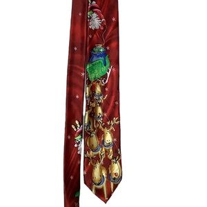 Garcia Merry Christmas Necktie Santa on Sleigh pulled by Reindeer